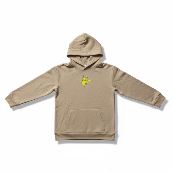 Pokemon Boys Tan Hoodie With Pikachu Embroidered Design Kangaroo Pocket Small - Picture 4 of 10